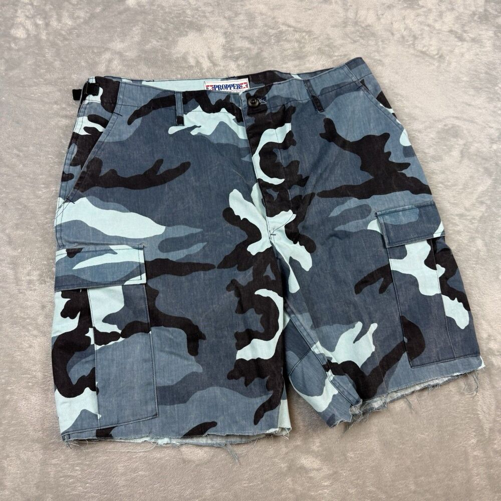 Vintage Propper Blue Camo Cargo Shorts Mens Large Long Military Tactical Ripstop